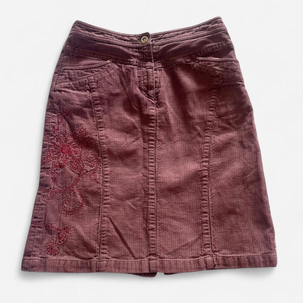 Vintage Light Purple Embroidered Corduroy Skirt | Size XS | Floral Cottagecore